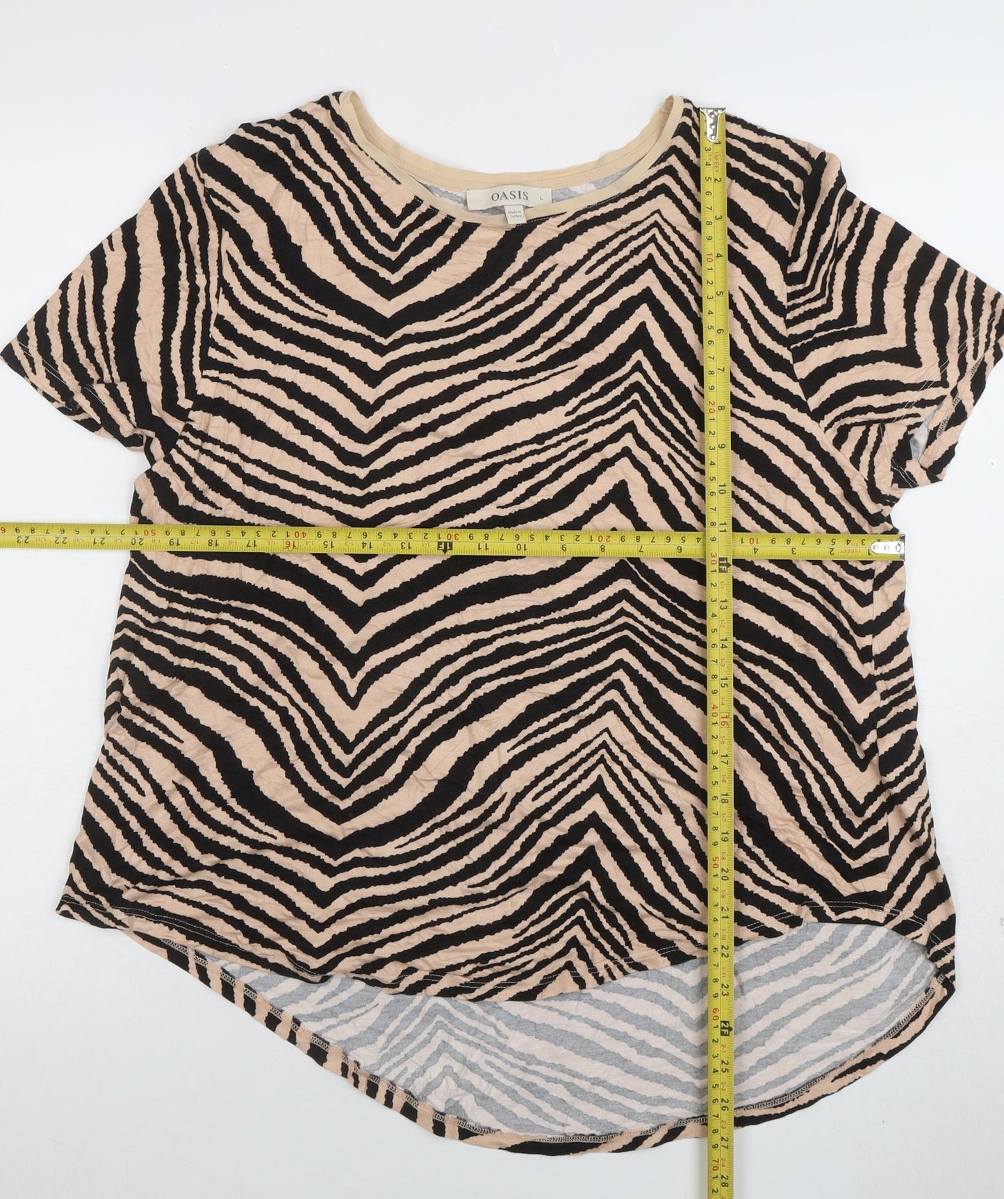 Oasis Women’s Beige Black Animal Print Short Sleeve T-Shirt L
