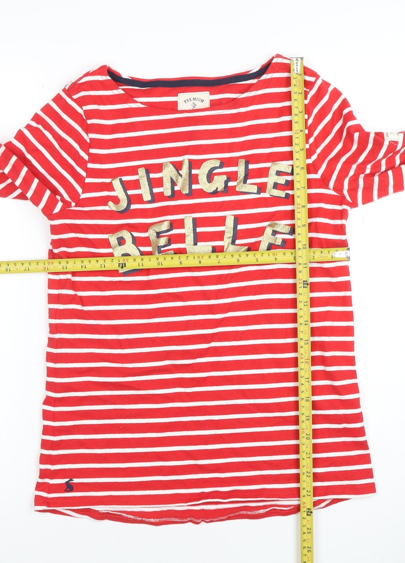 Joules Women's Red Striped Jingle Belle Long Sleeve Cotton T-Shirt Size 10