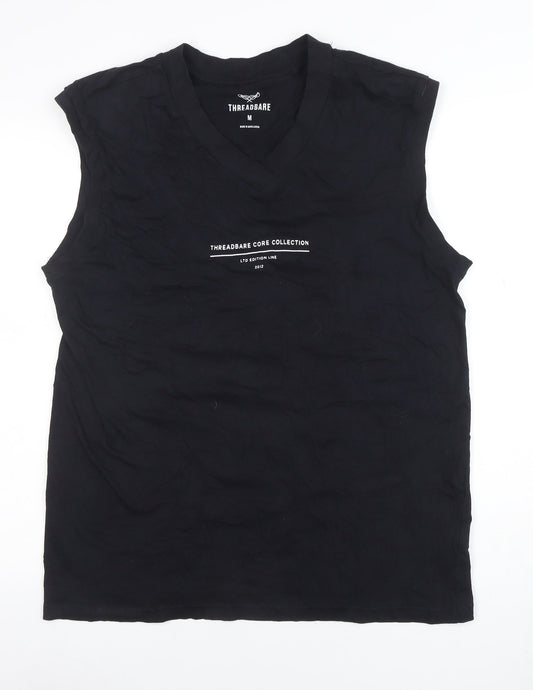 Threadbare Men's Black Sleeveless V-Neck Graphic Cotton T-Shirt M