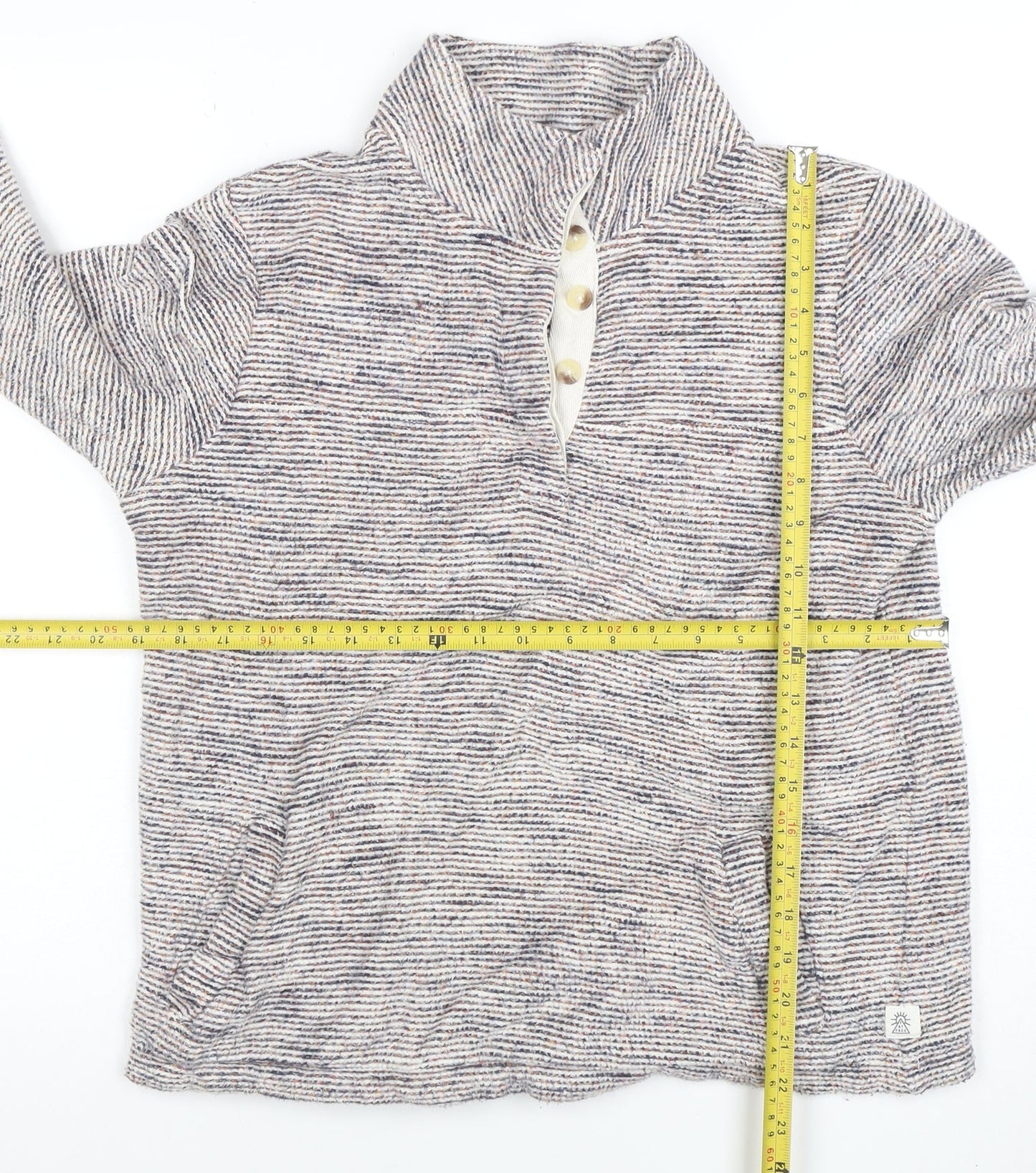 Fat Face Womens Beige Blue Striped Henley Sweatshirt Size S Cotton Blend