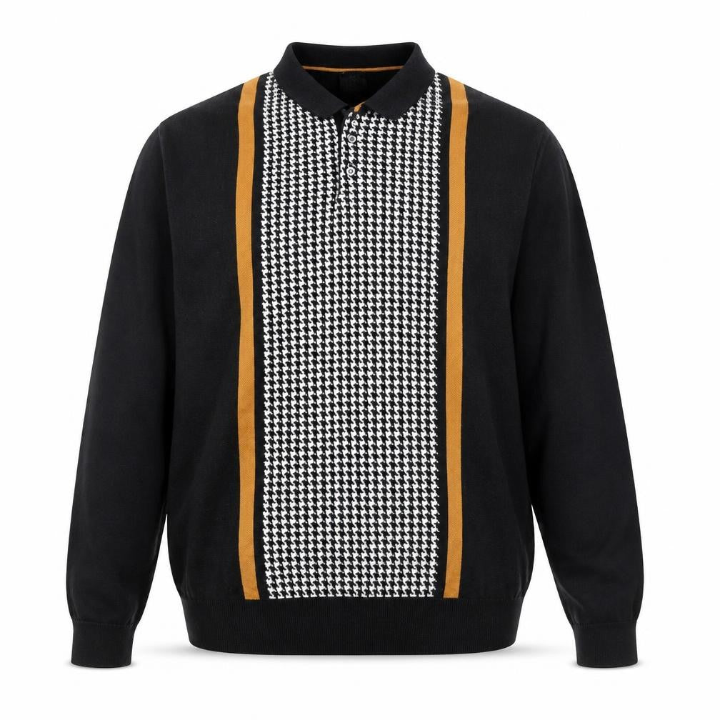 Next Men's Black Retro Long Sleeve Cotton Polo 2XL