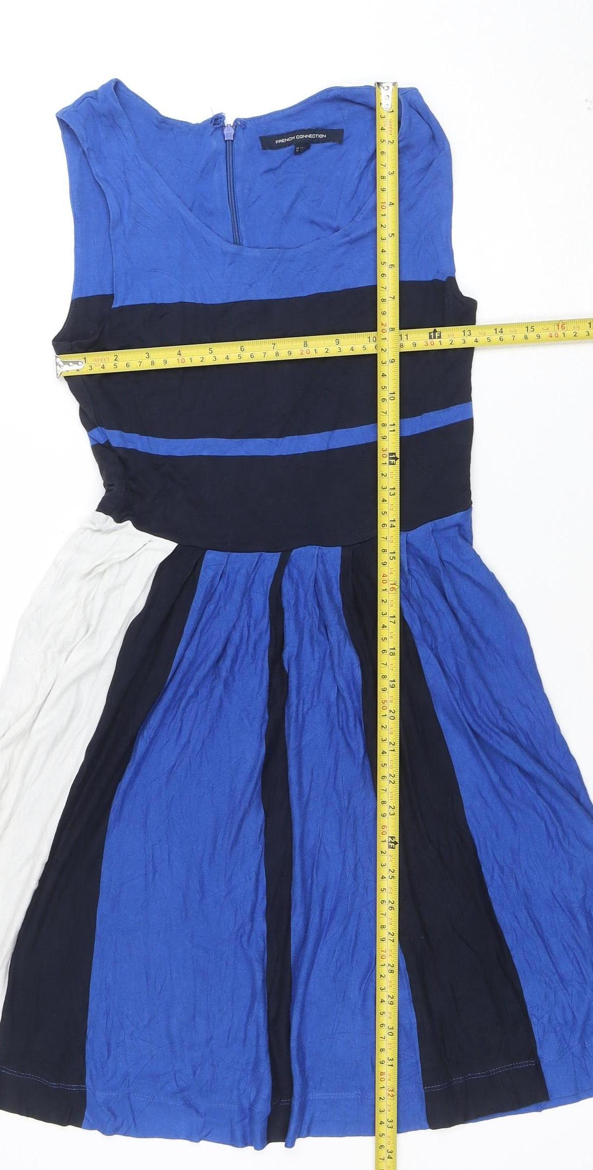 French Connection Women's Blue Fit & Flare Colourblock Dress Size 10
