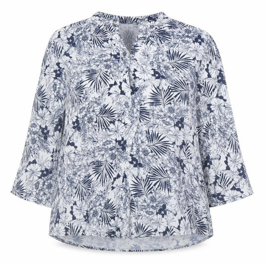 Autonomy Women’s Blue Floral 3/4 Sleeve Tunic Blouse Size L