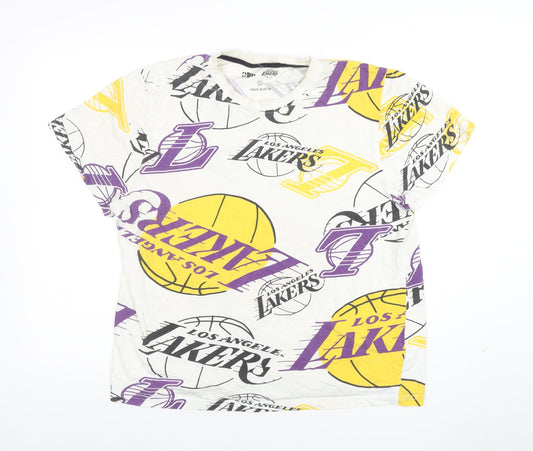 NBA Los Angeles Lakers Women White Multi Logo T-Shirt L Cotton Vintage