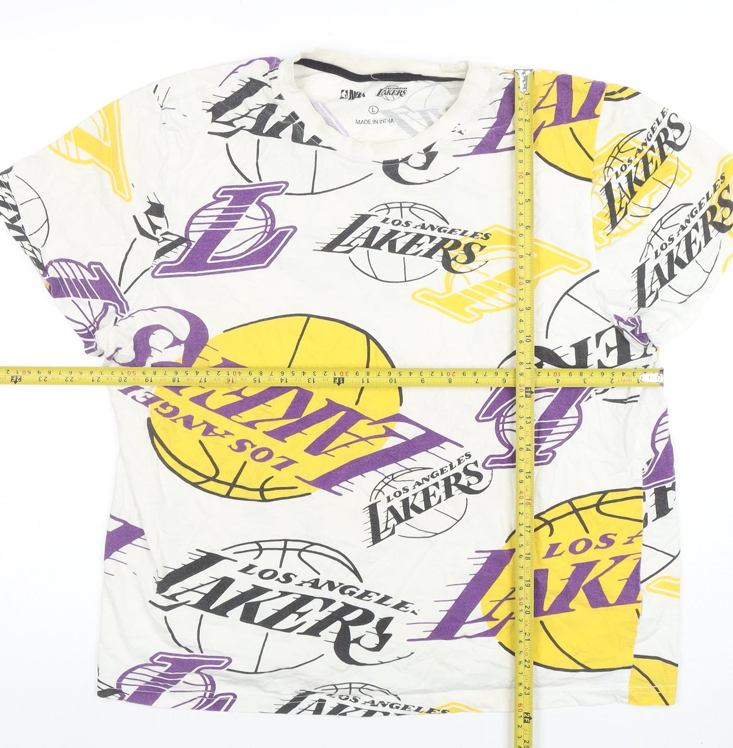 NBA Los Angeles Lakers Women White Multi Logo T-Shirt L Cotton Vintage