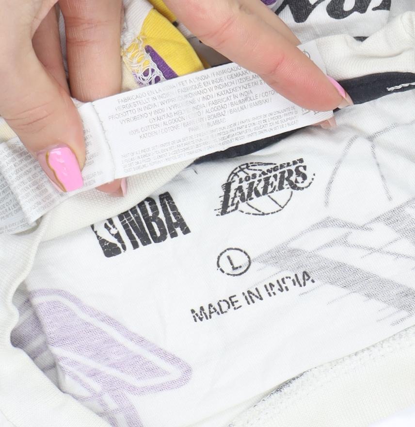 NBA Los Angeles Lakers Women White Multi Logo T-Shirt L Cotton Vintage