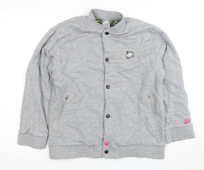 Additional front view of Nike girls’ grey bomber jacket lined cotton blend, size 12-13, years