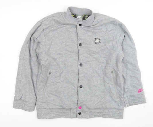 Nike Girls Grey Bomber Jacket Lined Cotton Blend Size 12-13 Years