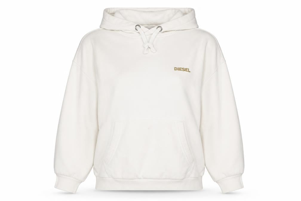 Diesel Women's Ivory Graphic Pullover Hoodie Size L 100% Cotton