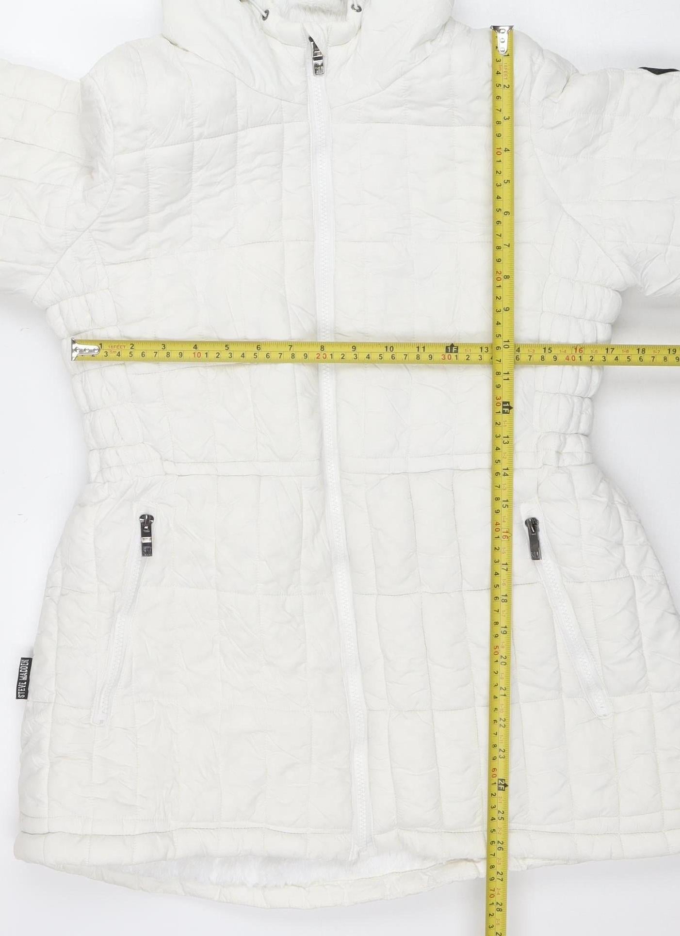 Steve Madden Women White Quilted Hooded Puffer Jacket Size M