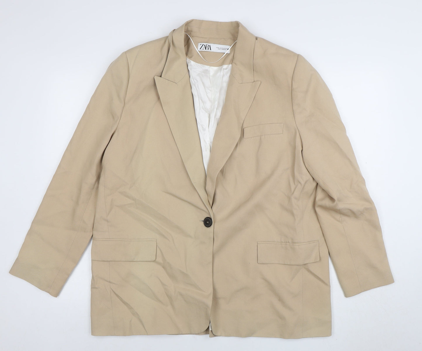 Zara Women Beige XL Single-Breasted Blazer Jacket