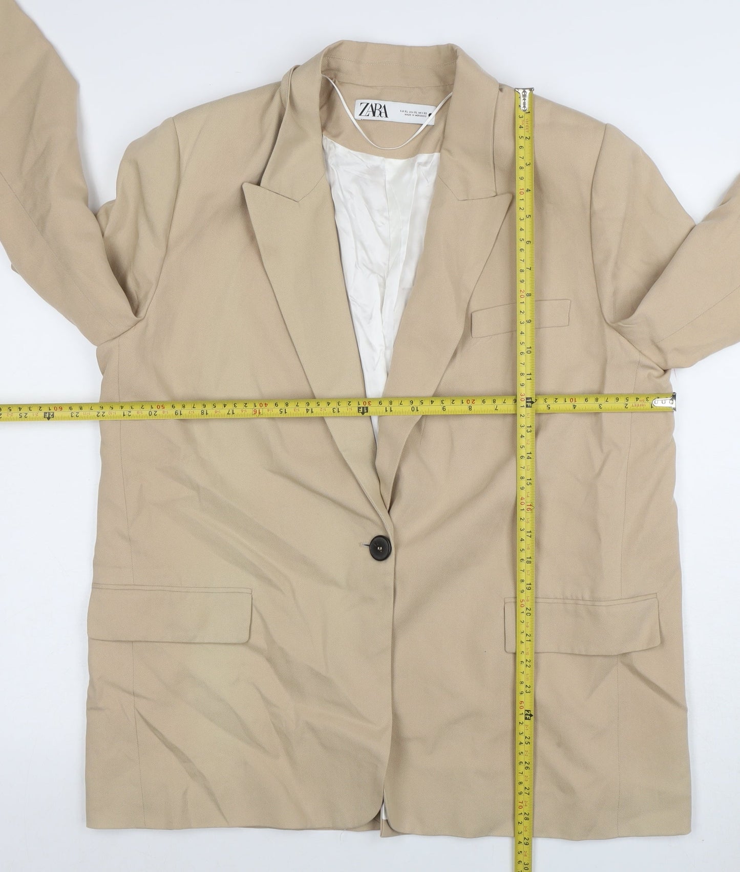 Zara Women Beige XL Single-Breasted Blazer Jacket