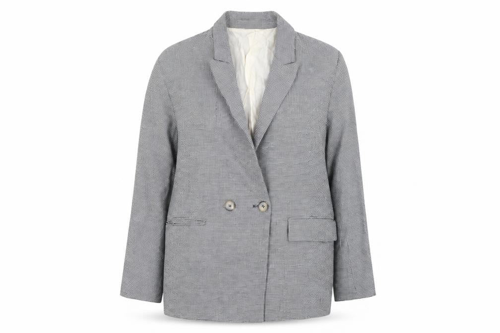 Zara Women Grey Houndstooth Double-Breasted Blazer Size 14