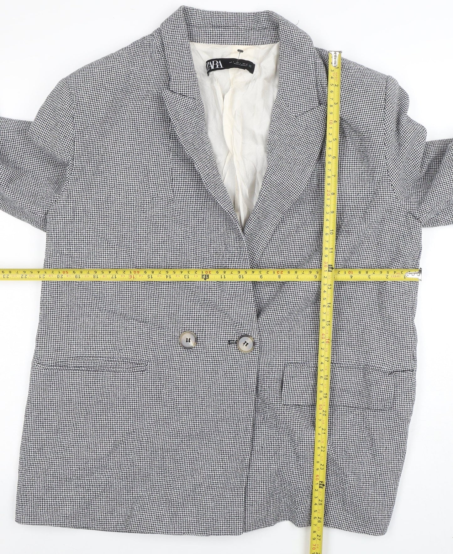Zara Women Grey Houndstooth Double-Breasted Blazer Size 14