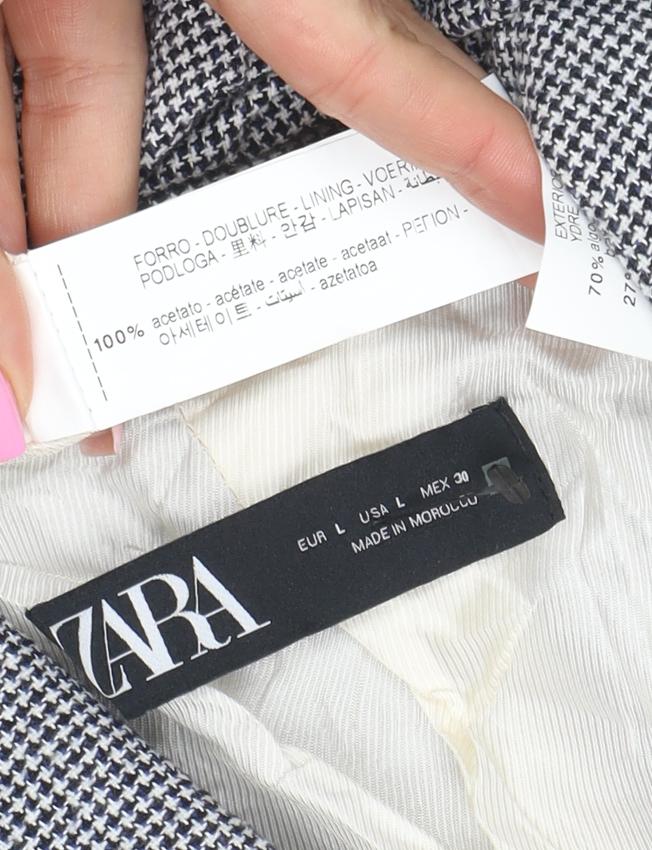 Zara Women Grey Houndstooth Double-Breasted Blazer Size 14