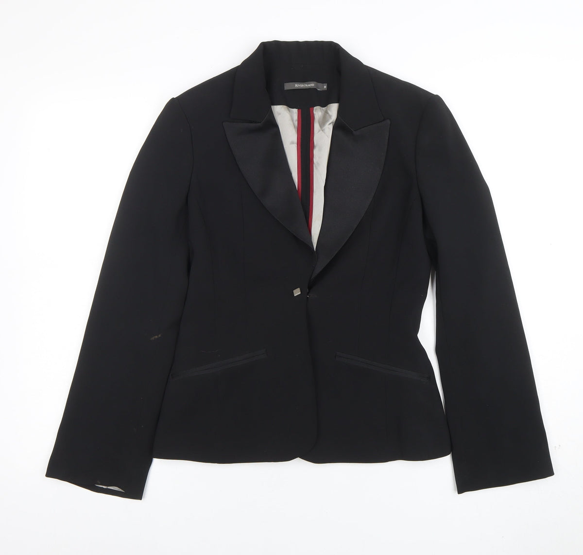 River Island Black Shawl Lapel Tuxedo Blazer Women Size 8