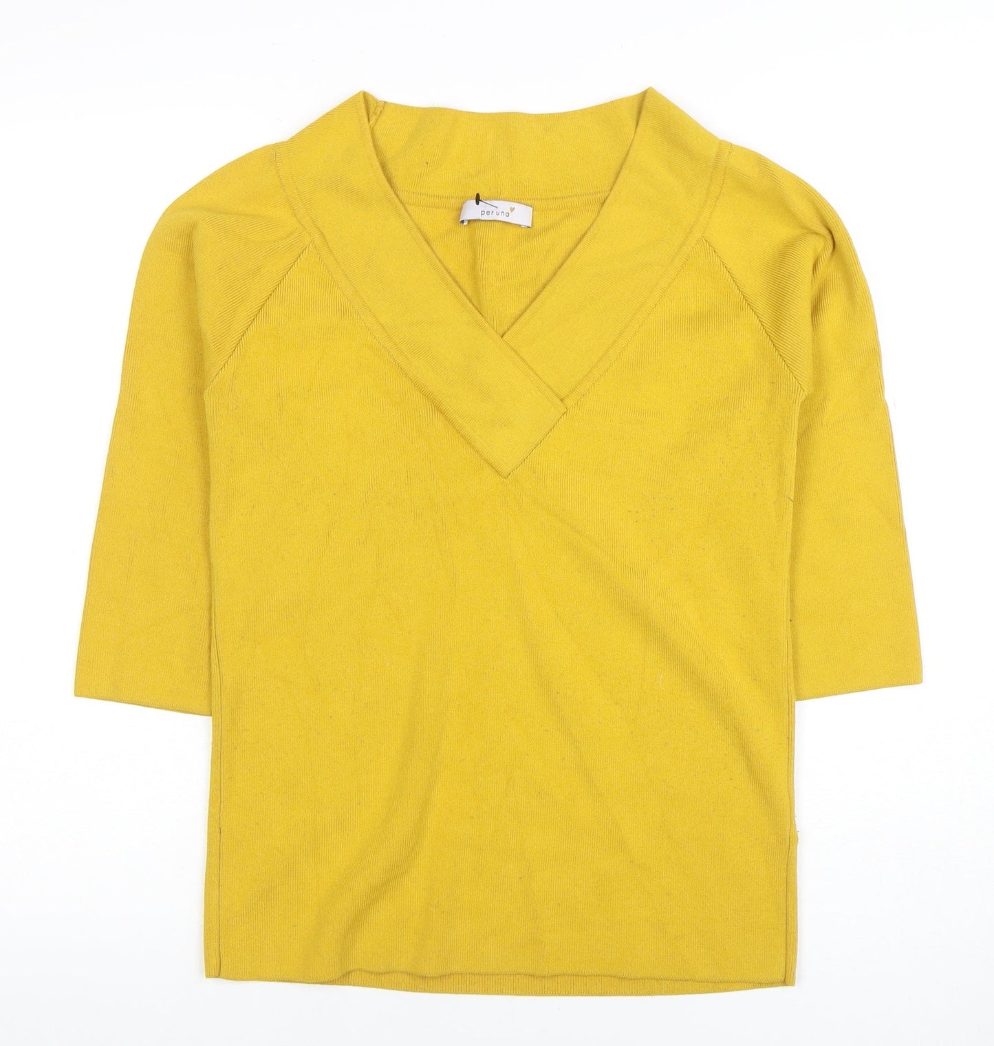 Marks and Spencer Per Una Women's Yellow V-Neck Knit Jumper Size 12
