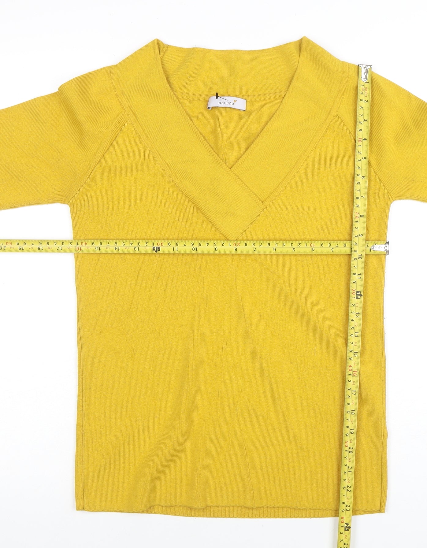 Marks and Spencer Per Una Women's Yellow V-Neck Knit Jumper Size 12