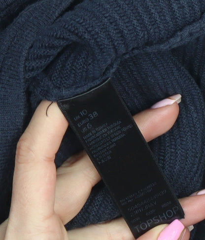 Topshop Womens Black Mock Neck Ribbed Knit Pullover Jumper Size 10