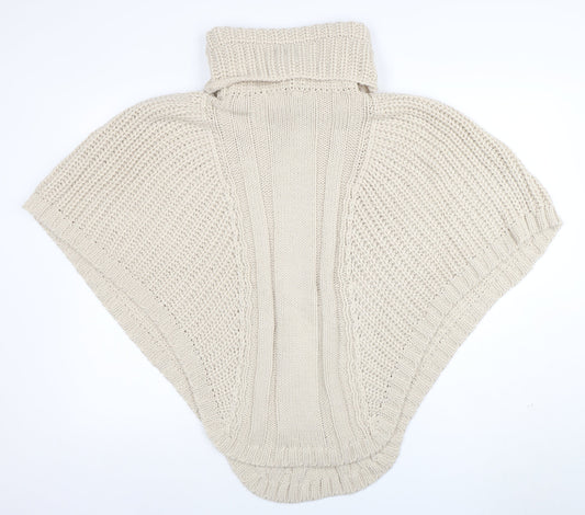 Accessorize Women Beige Roll Neck Chunky Knit Cape S