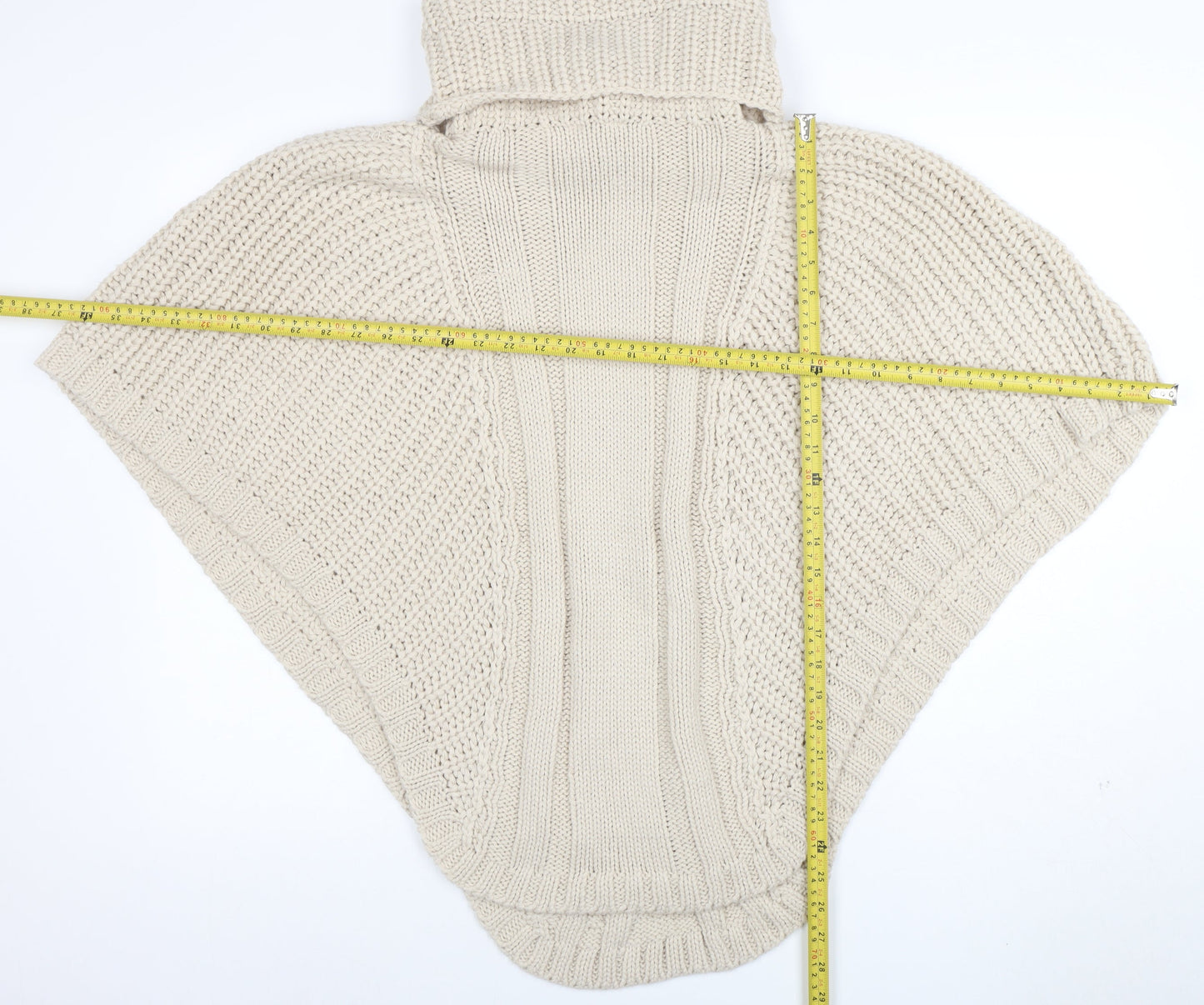 Accessorize Women Beige Roll Neck Chunky Knit Cape S