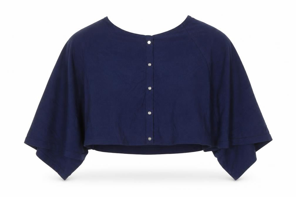Marble Women's Blue Cropped Knit Button Batwing Blouse M