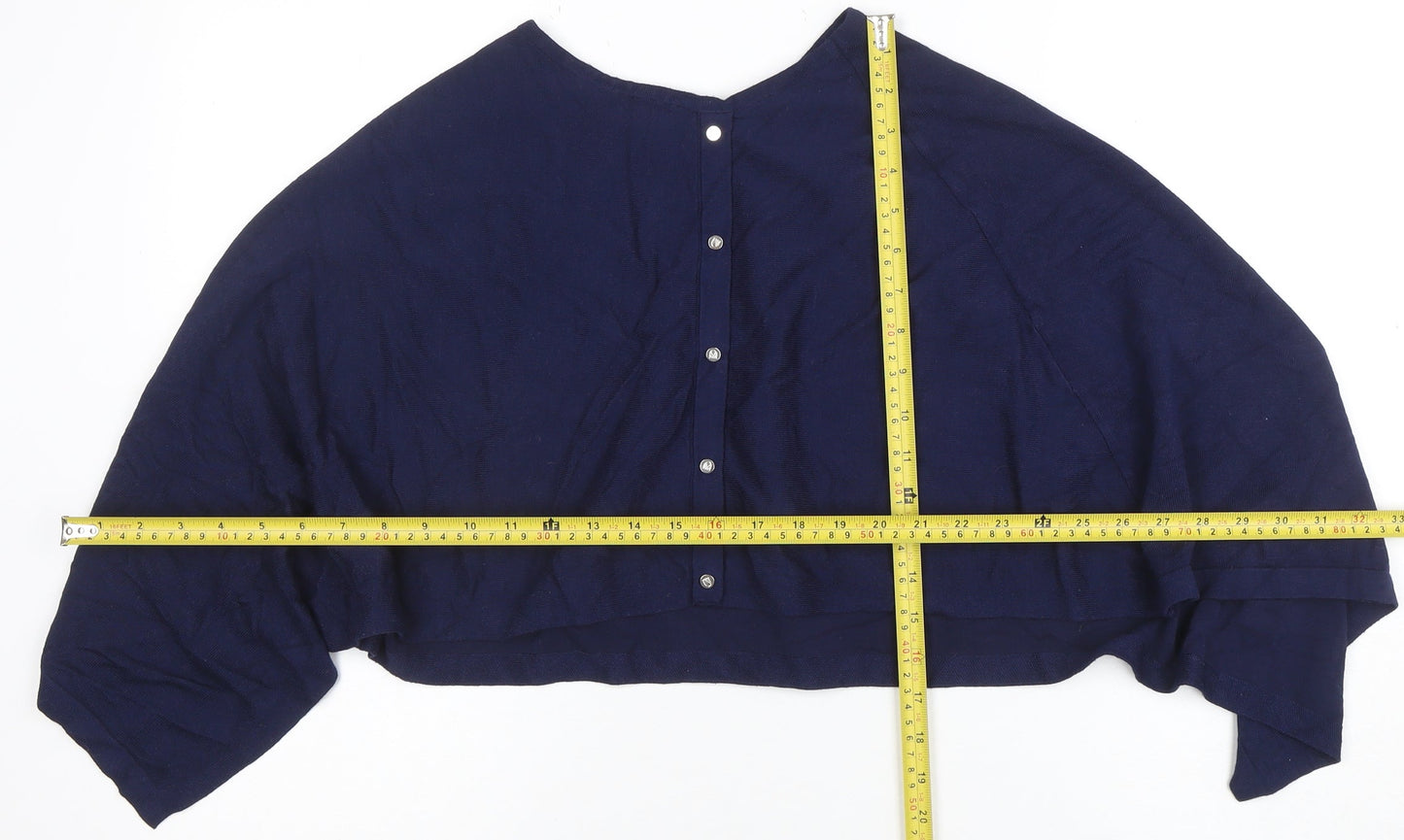 Marble Women's Blue Cropped Knit Button Batwing Blouse M