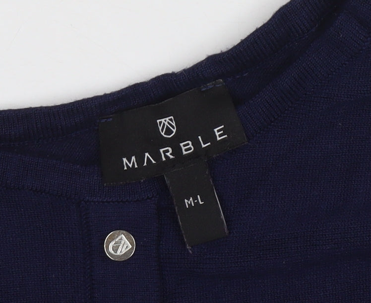 Marble Women's Blue Cropped Knit Button Batwing Blouse M