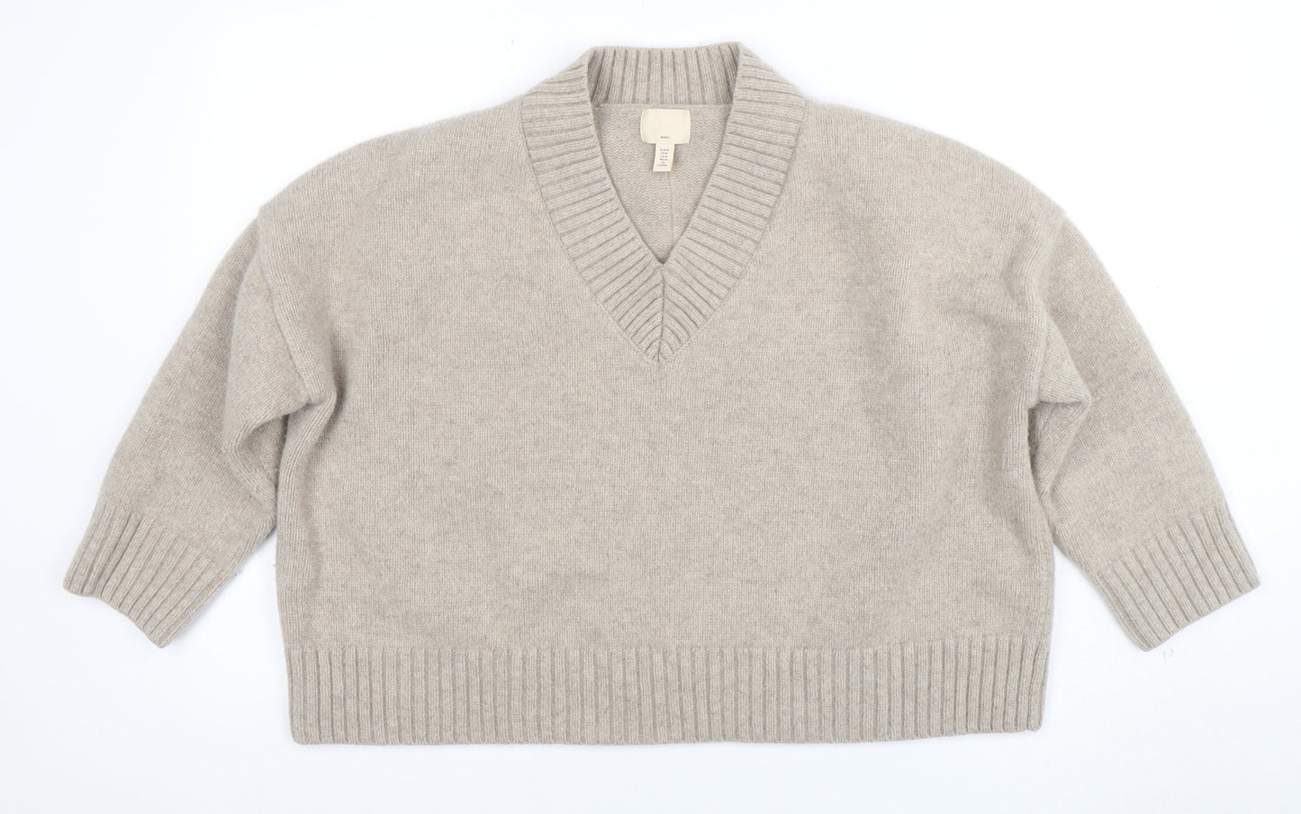 H&M Women’s Beige Wool V-Neck Knit Pullover Jumper Size M