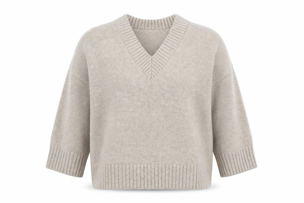 H&M Women’s Beige Wool V-Neck Knit Pullover Jumper Size M