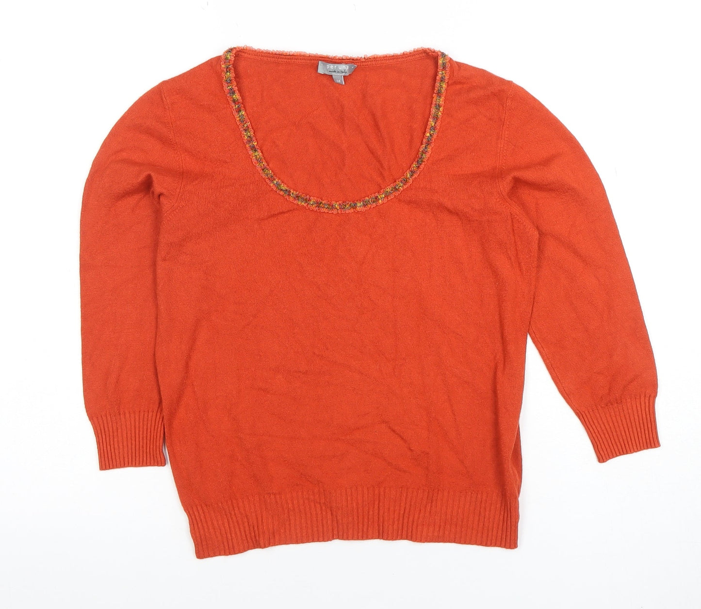 Per Una Women Orange Wool Blend Scoop Neck 3/4 Sleeve Blouse Size 14