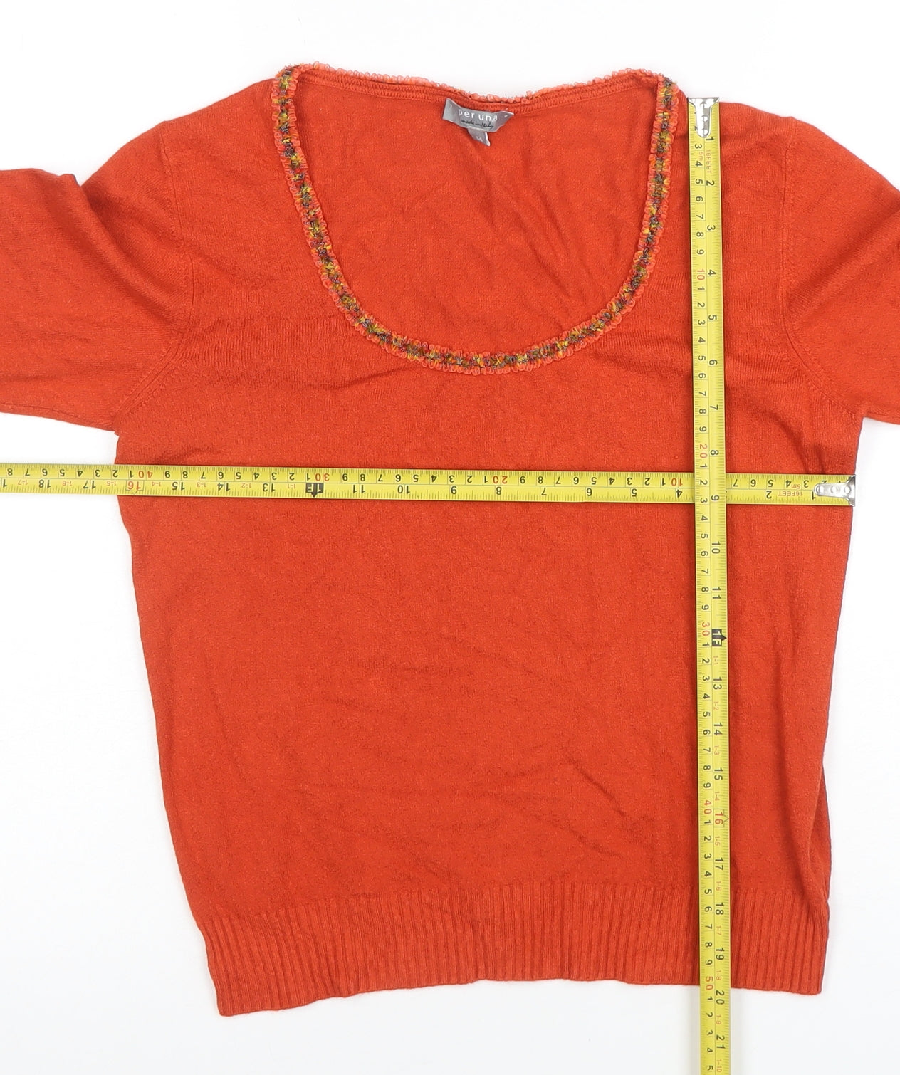 Per Una Women Orange Wool Blend Scoop Neck 3/4 Sleeve Blouse Size 14
