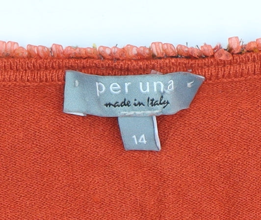 Per Una Women Orange Wool Blend Scoop Neck 3/4 Sleeve Blouse Size 14