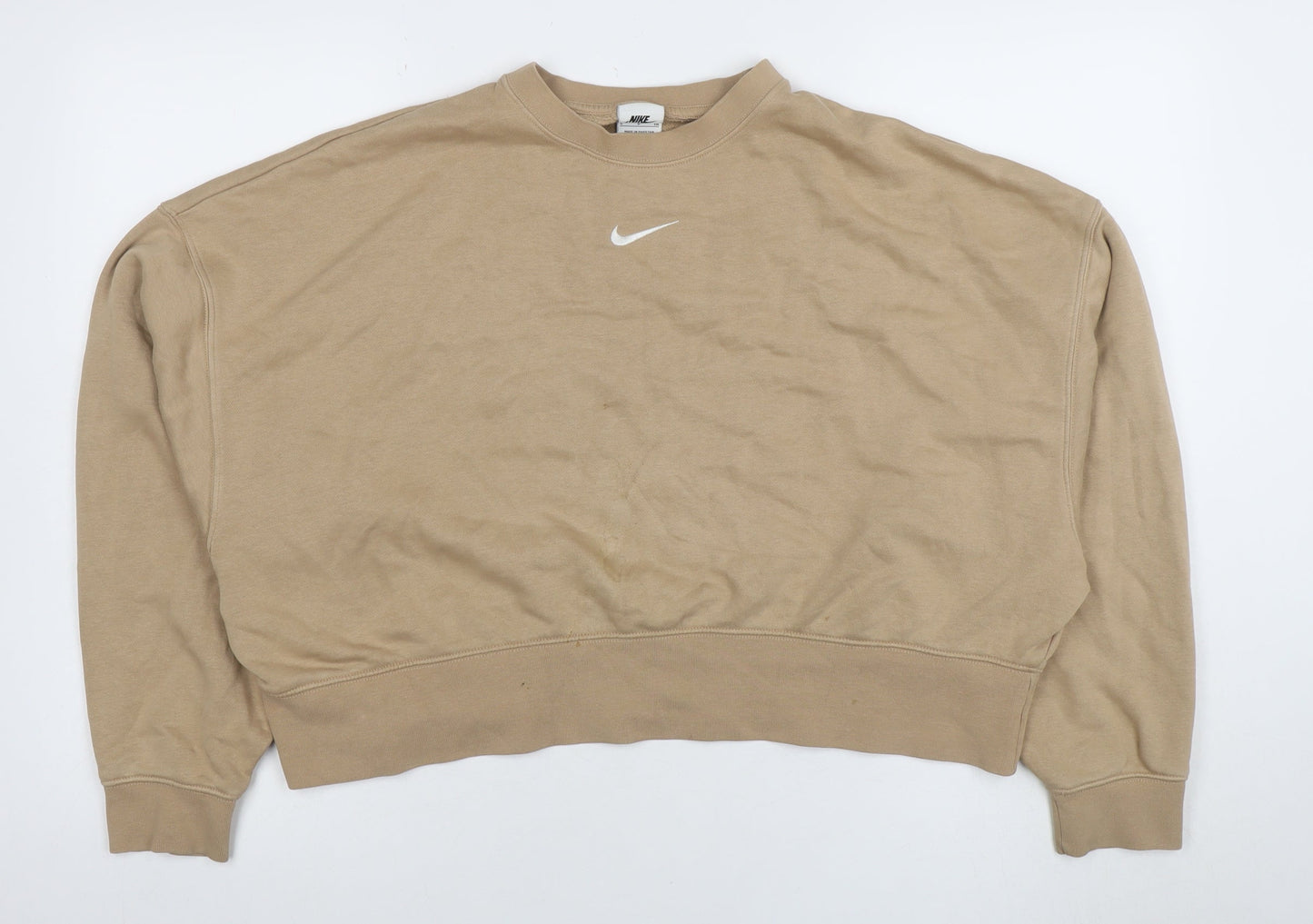 Nike Women Beige Relaxed Fit Crew Neck Pullover Sweatshirt Size S