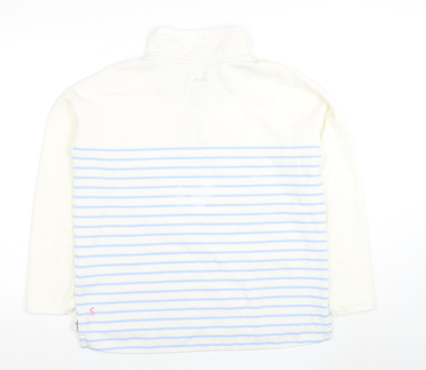 Joules Women White Blue Striped 1/2 Zip Sweatshirt UK 12 Cotton Fleece