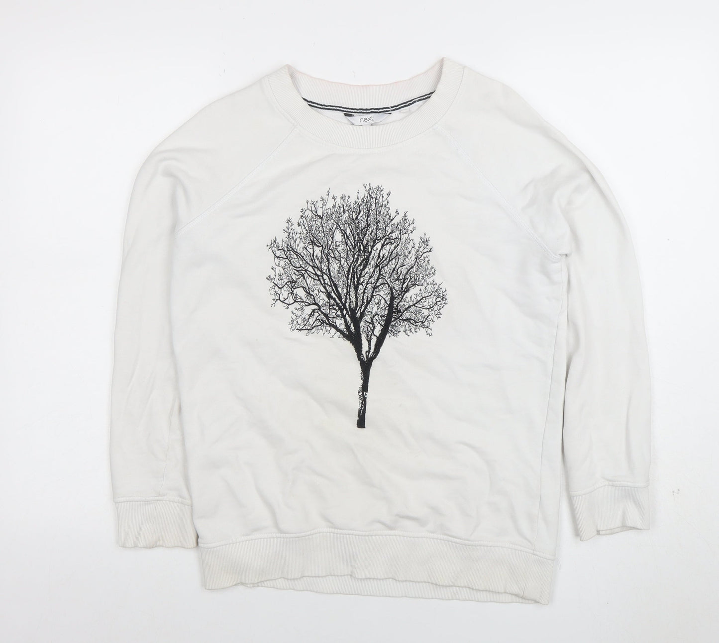 Next Women’s White Tree Print Cotton Pullover Sweatshirt Size 8