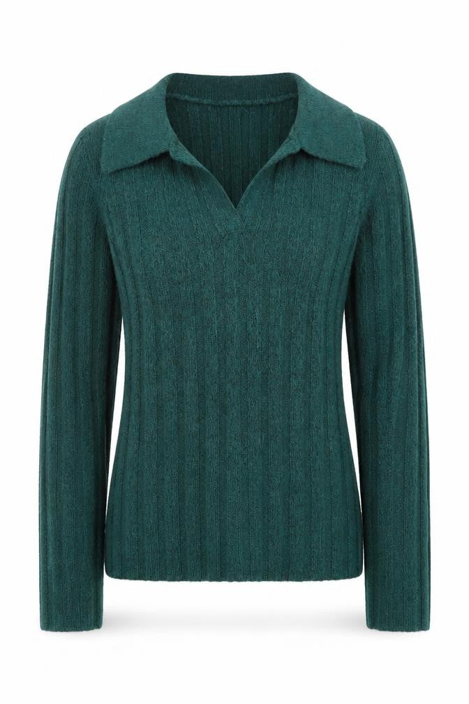 ASOS Women Green Collared Ribbed Knit Pullover Jumper Size 8