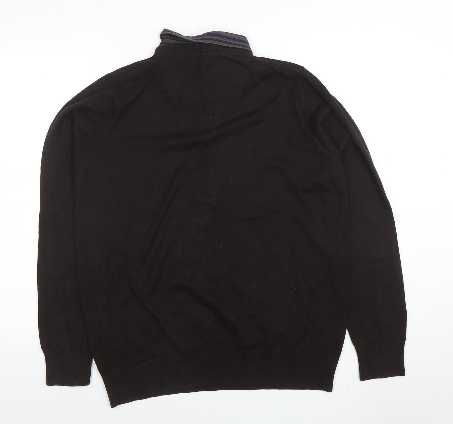 Marks and Spencer Men's Brown V-Neck Long Sleeve Polo Jumper Medium