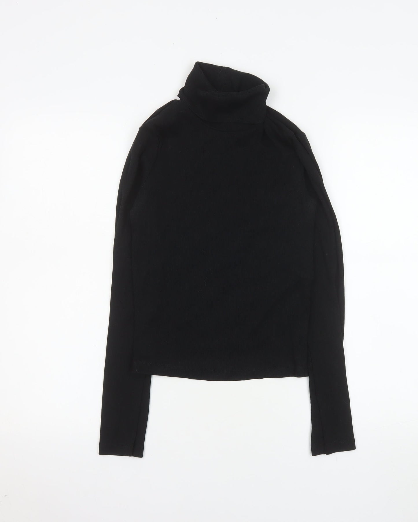 ZARA Women Black Roll Neck Long Sleeve Basic Slim Fit Top Size M