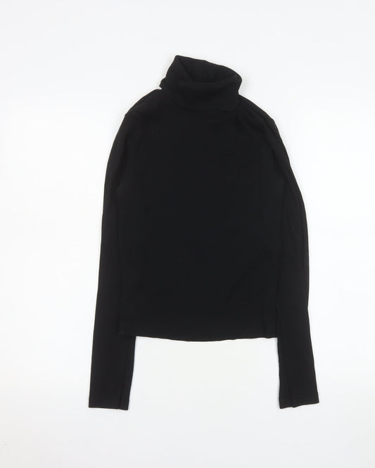 ZARA Women Black Roll Neck Long Sleeve Basic Slim Fit Top Size M