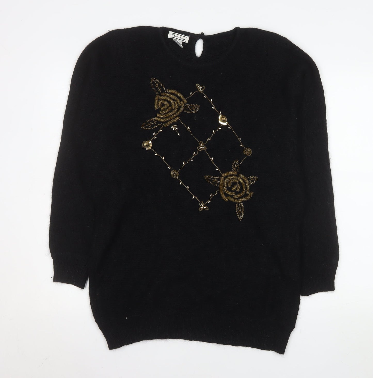 Christina Women’s Black Silk Angora Embroidered Jumper L