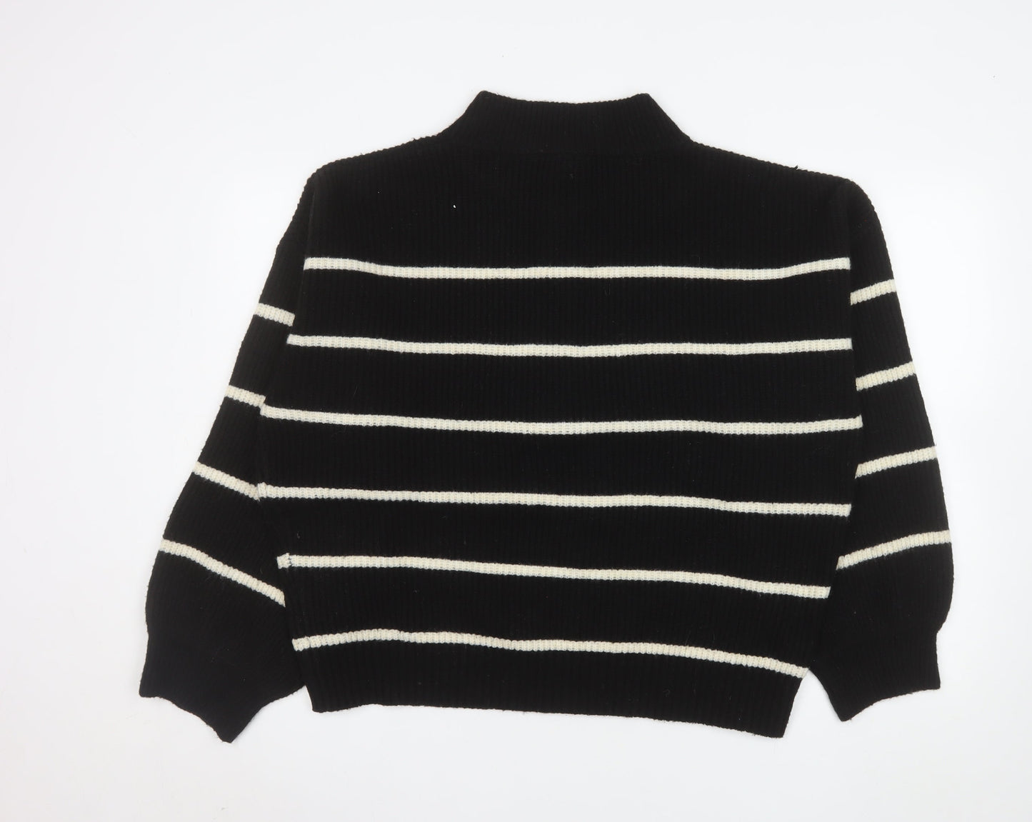 Nobody’s Child Women Black White Striped Henley Jumper Size L