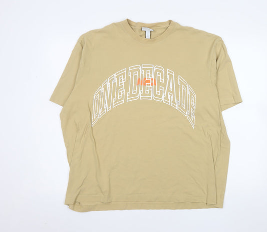 H&M Men's Beige XL Relaxed Fit Graphic College T-Shirt