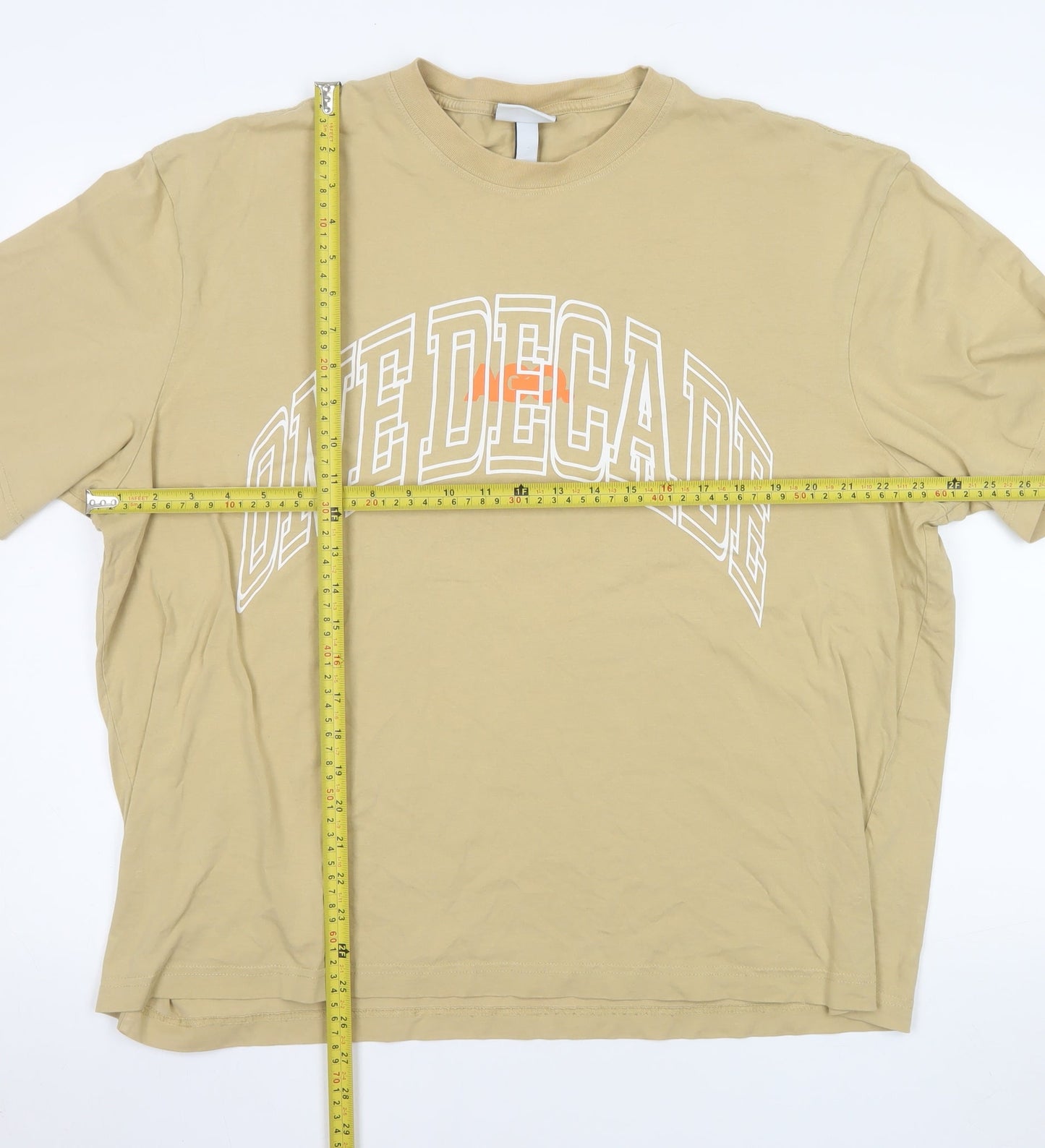 H&M Men's Beige XL Relaxed Fit Graphic College T-Shirt