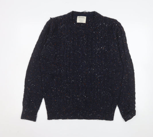 Burton Menswear London Men’s Blue Cable Knit Crew Neck Jumper Medium