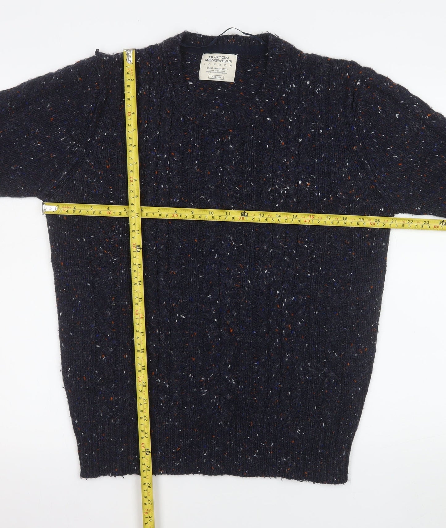 Burton Menswear London Men’s Blue Cable Knit Crew Neck Jumper Medium