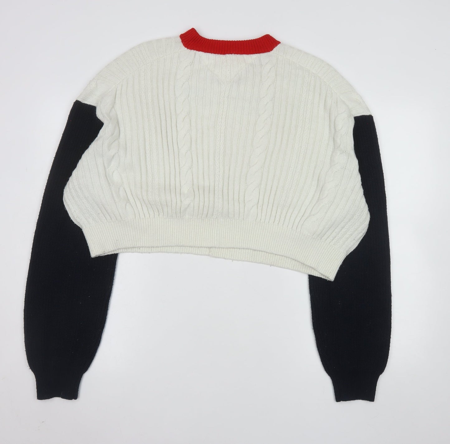 Tommy Jeans Women’s White Cable-Knit Crew Neck Logo Jumper XL