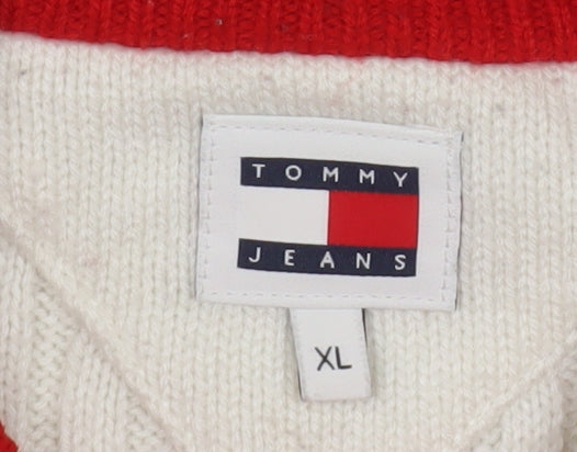 Tommy Jeans Women’s White Cable-Knit Crew Neck Logo Jumper XL