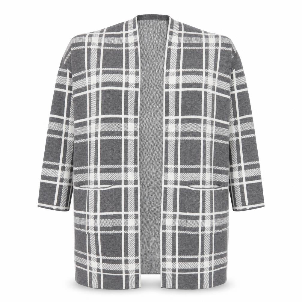 Bonmarché Women’s Grey Check Longline Cardigan Size 16