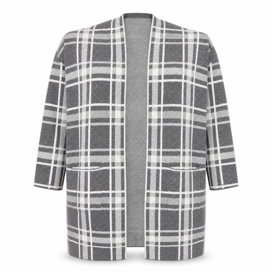 Bonmarché Women’s Grey Check Longline Cardigan Size 16